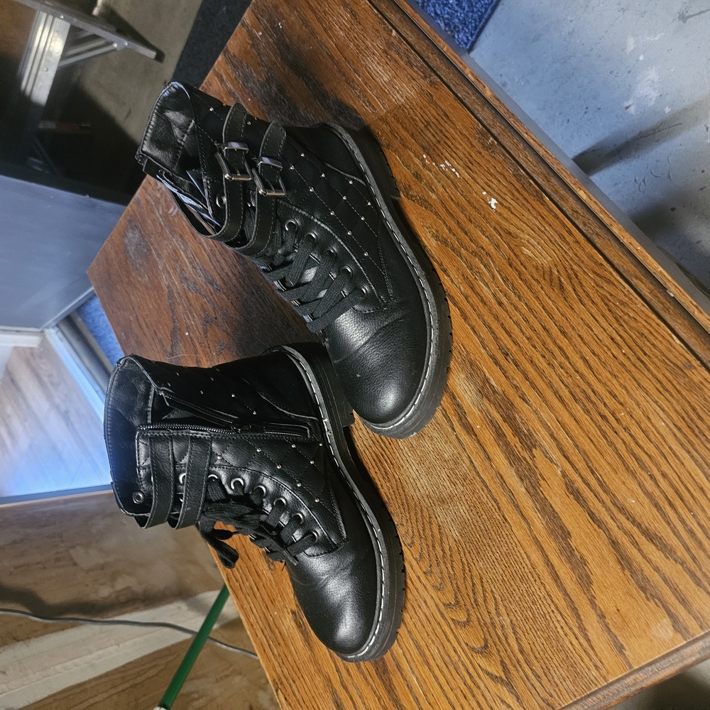 Black Lace-Up Ankle Boots with Buckles